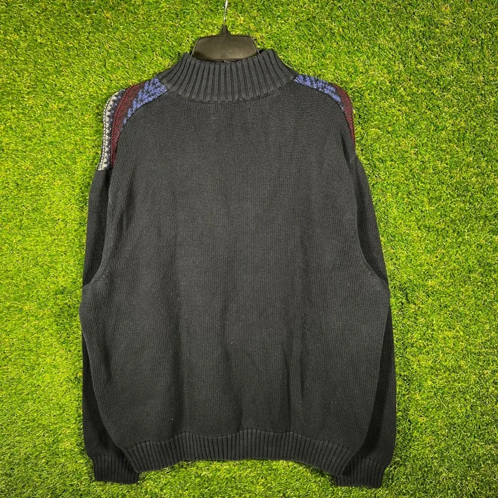 Chaps Mens XL Navy Blue Fair Isle Quarter Button Mock Neck Cotton‎ Sweater